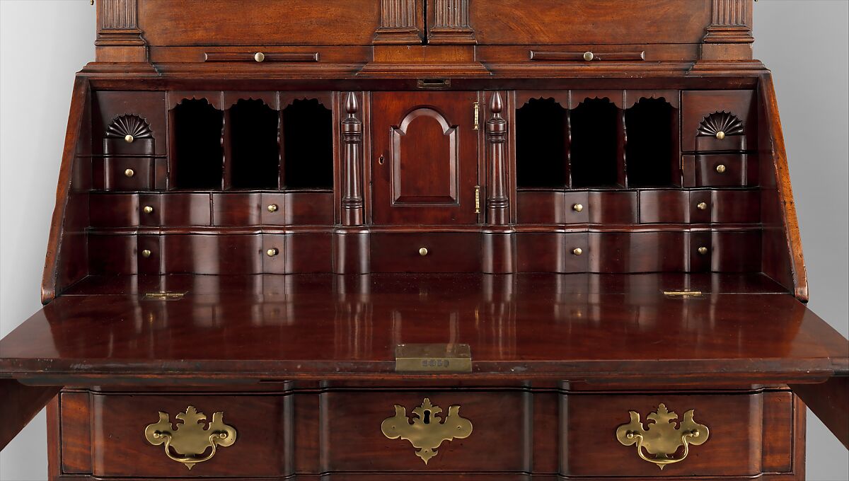 Desk and bookcase, Workshop of Nathaniel Gould (1734–1782), Mahogany, white pine; brass, American
