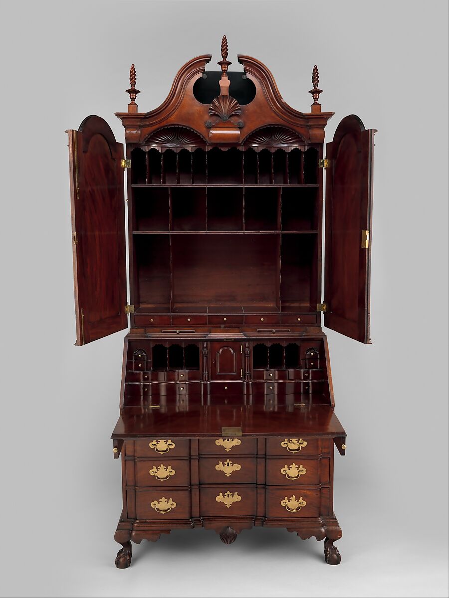 Desk and bookcase, Workshop of Nathaniel Gould (1734–1782), Mahogany, white pine; brass, American