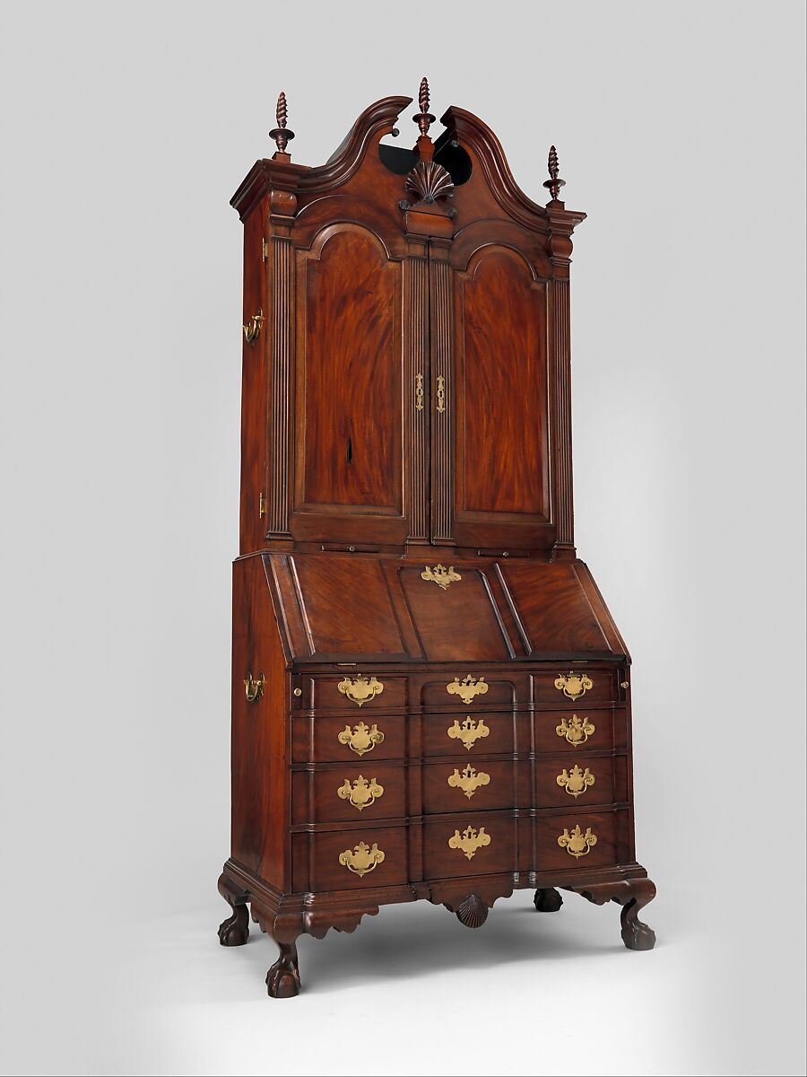 Desk and bookcase, Workshop of Nathaniel Gould (1734–1782), Mahogany, white pine; brass, American