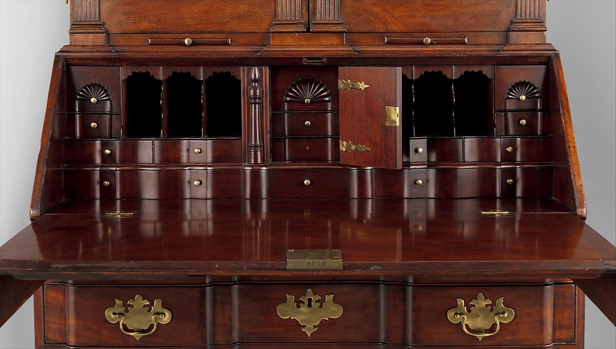 Desk and bookcase, Workshop of Nathaniel Gould (1734–1782), Mahogany, white pine; brass, American