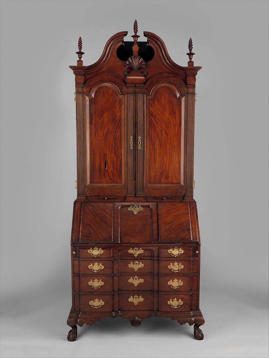 Desk and bookcase, Workshop of Nathaniel Gould (1734–1782), Mahogany, white pine; brass, American
