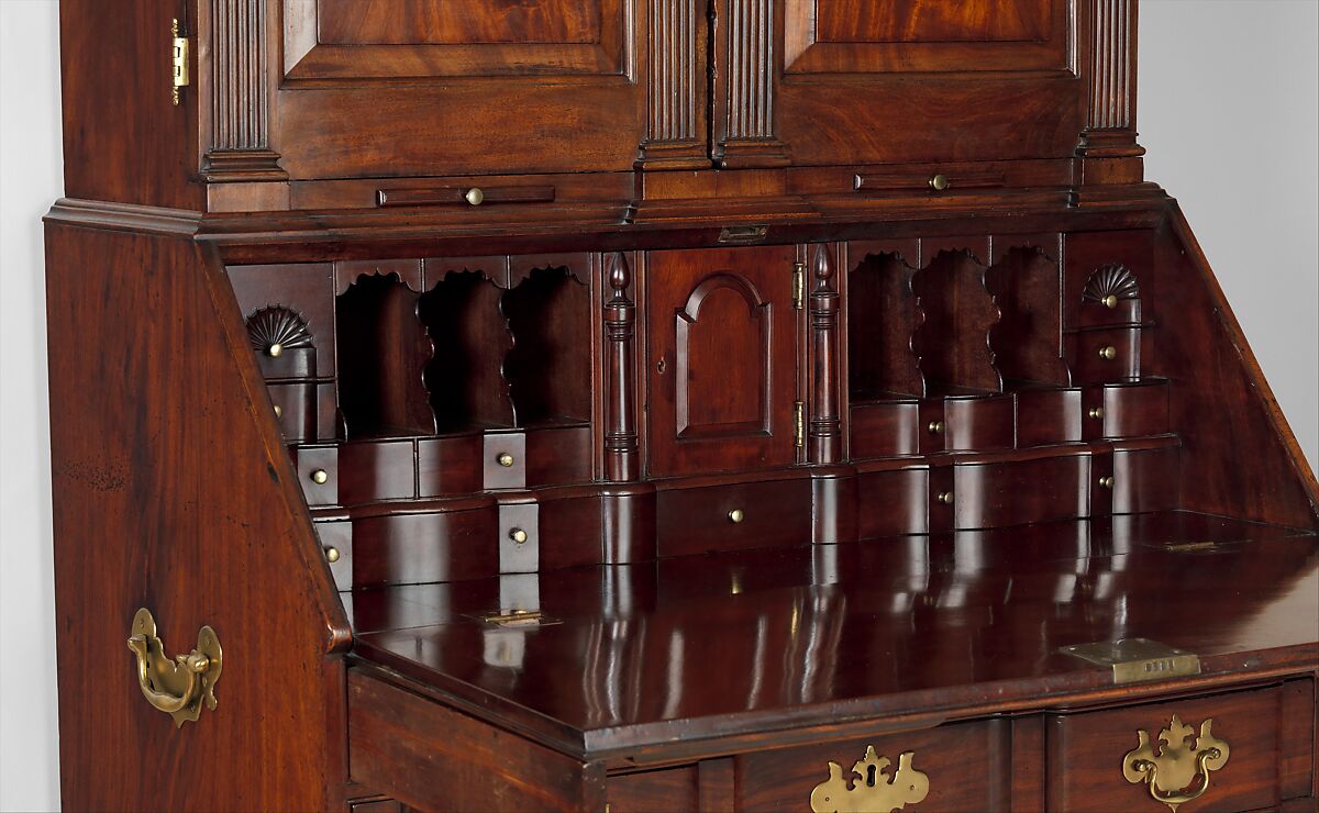 Desk and bookcase, Workshop of Nathaniel Gould (1734–1782), Mahogany, white pine; brass, American