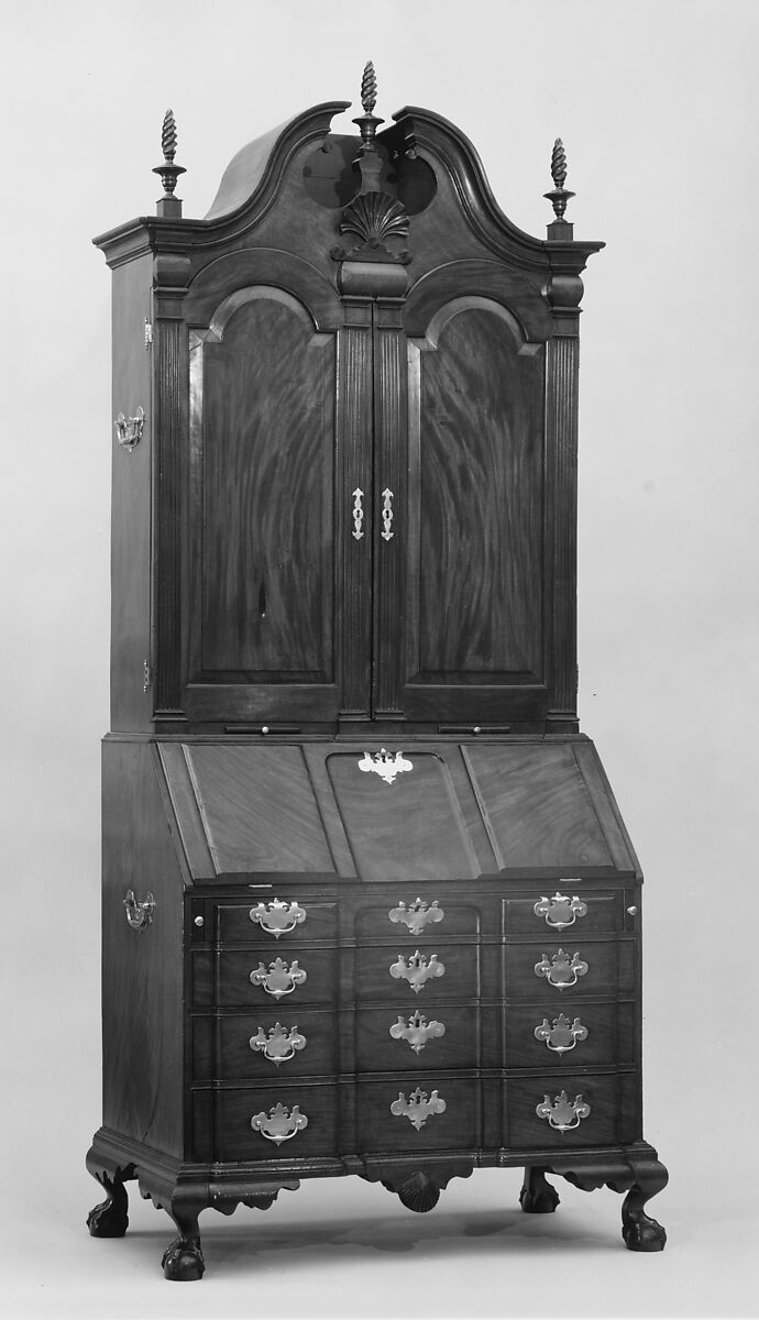 Desk and bookcase, Workshop of Nathaniel Gould (1734–1782), Mahogany, white pine; brass, American