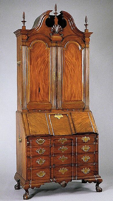Desk and bookcase, Workshop of Nathaniel Gould (1734–1782), Mahogany, white pine; brass, American