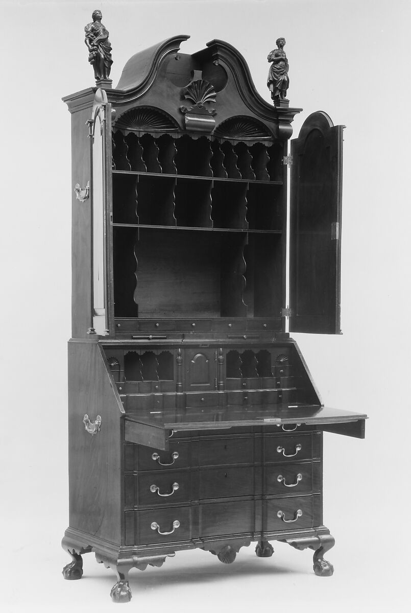 Desk and bookcase, Workshop of Nathaniel Gould (1734–1782), Mahogany, white pine; brass, American