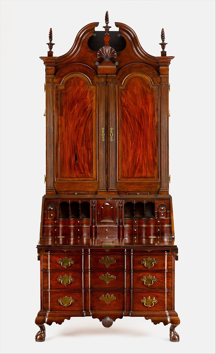 Desk and bookcase, Workshop of Nathaniel Gould (1734–1782), Mahogany, white pine; brass, American