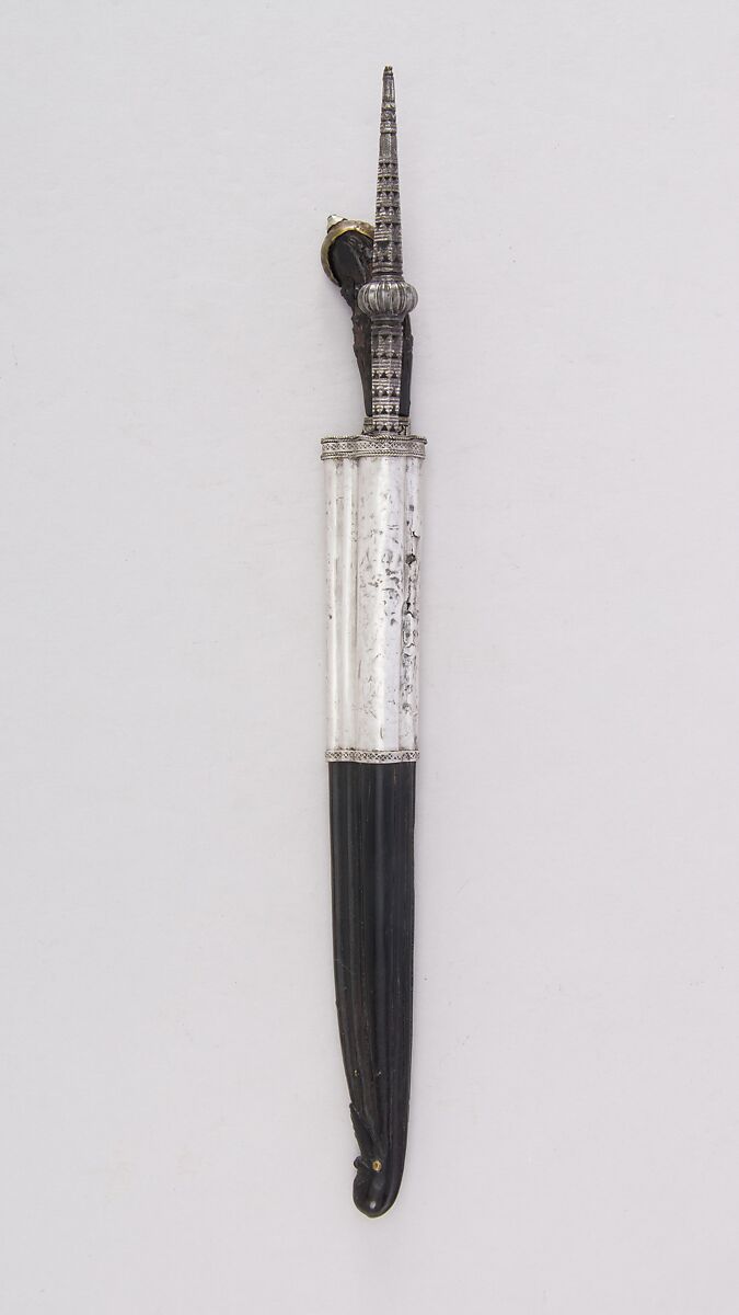 Knife (Piha Kaetta) with Stylus and Sheath, Steel, wood, brass, Sri Lankan