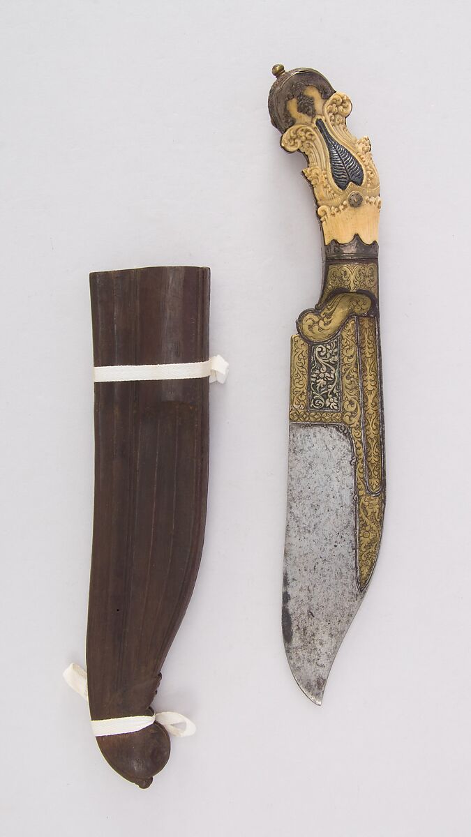 Knife (Piha Kaetta) with Sheath, Ivory, silver, brass, Sri Lankan 