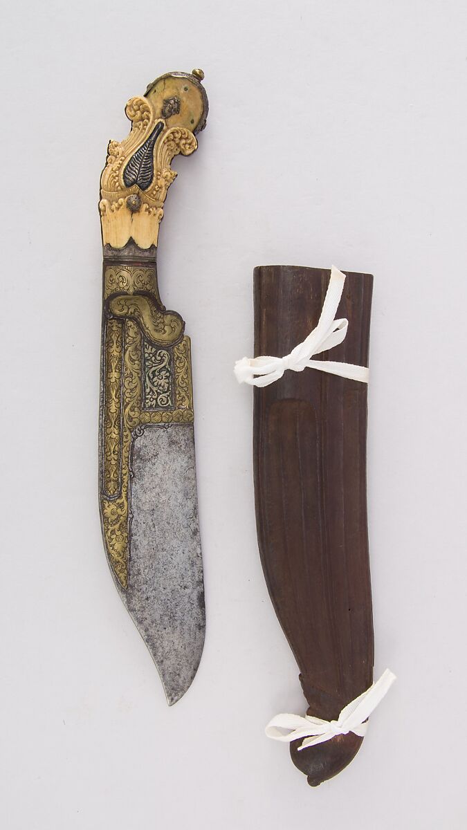 Knife (Piha Kaetta) with Sheath, Ivory, silver, brass, Sri Lankan