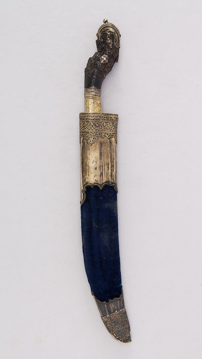 Knife (Piha Kaetta) with Sheath, Brass, silver, Sri Lankan