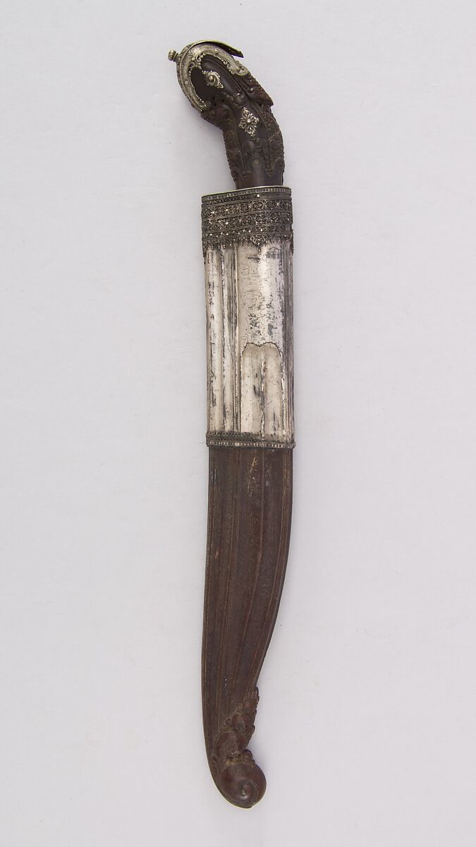 Knife (Piha Kaetta) with Sheath, Wood, silver, brass, steel, Sri Lankan