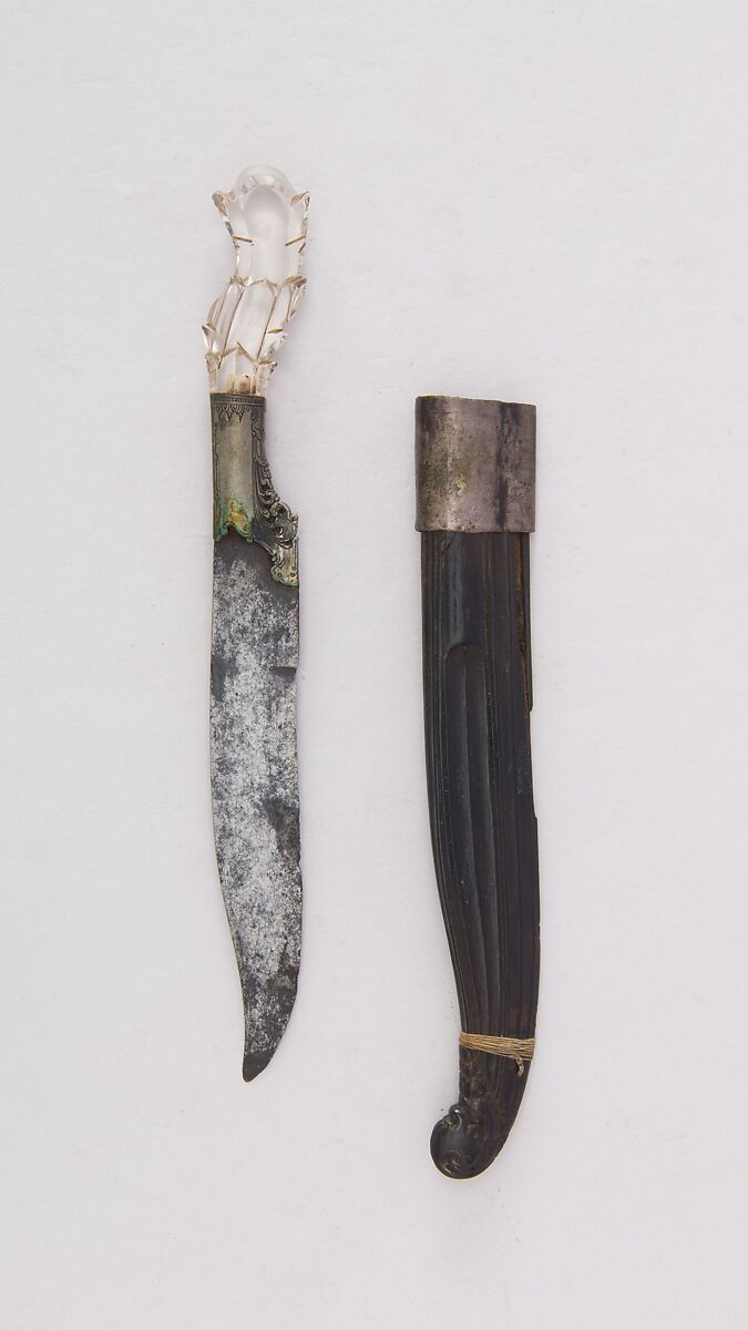 Knife (Piha Kaetta) with Sheath, Steel, crystal, silver, wood, Sri Lankan