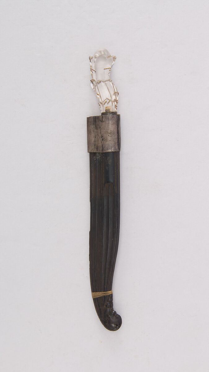 Knife (Piha Kaetta) with Sheath, Steel, crystal, silver, wood, Sri Lankan