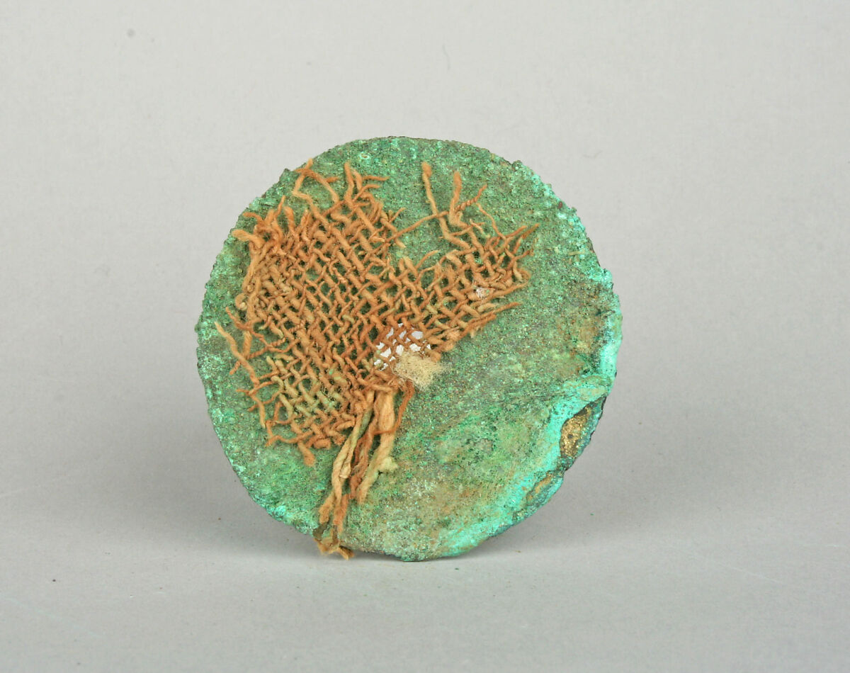 Round Plaque, Copper (hammered), gilt, cloth fragments, Vicús 