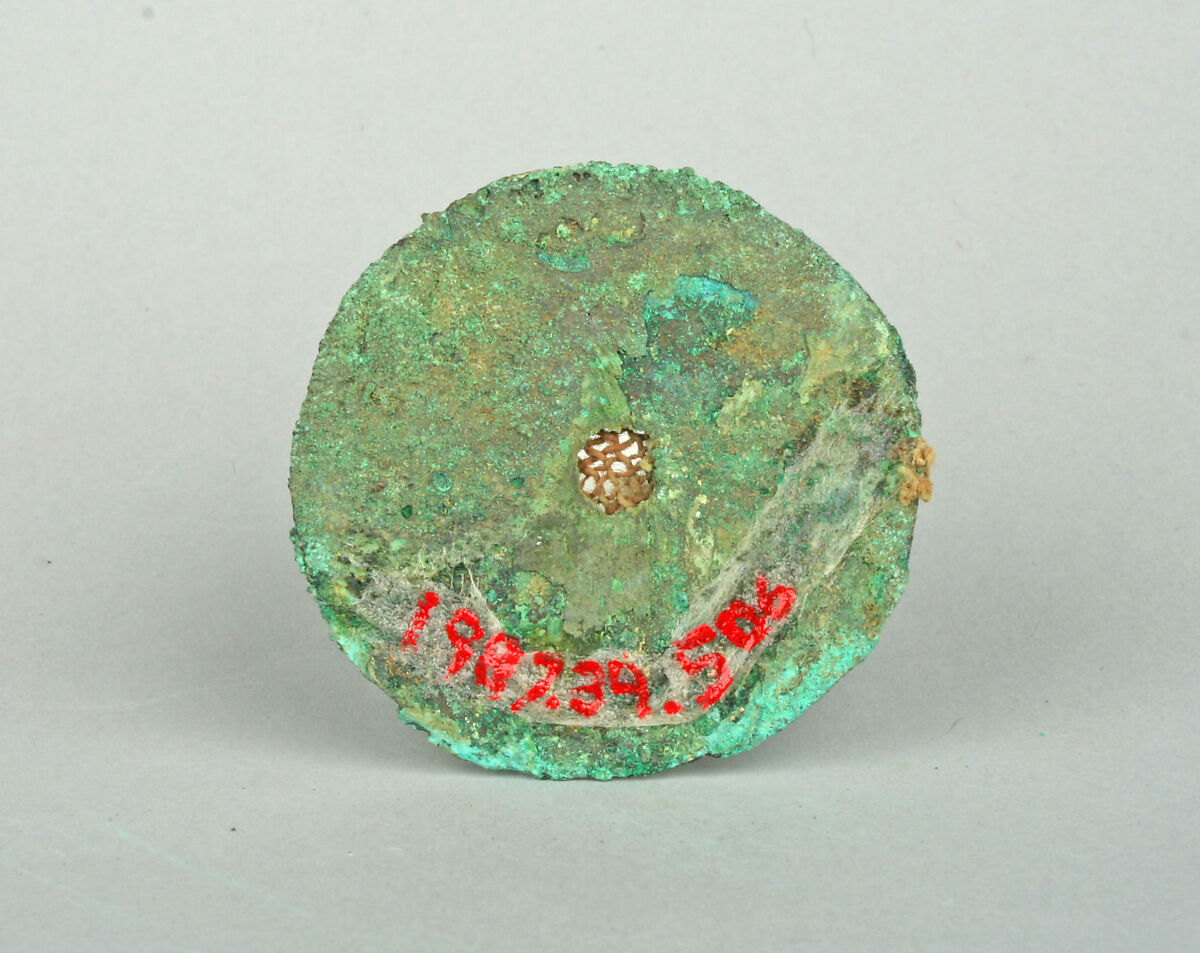 Round Plaque, Copper (hammered), gilt, cloth fragments, Vicús