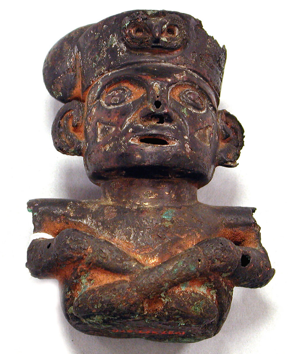 Copper Seated Male Figure, Copper, Moche 