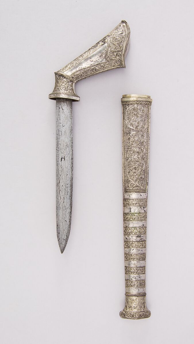Knife with Sheath, Silver, steel, West Bornean, possibly Kalimantan Barat
