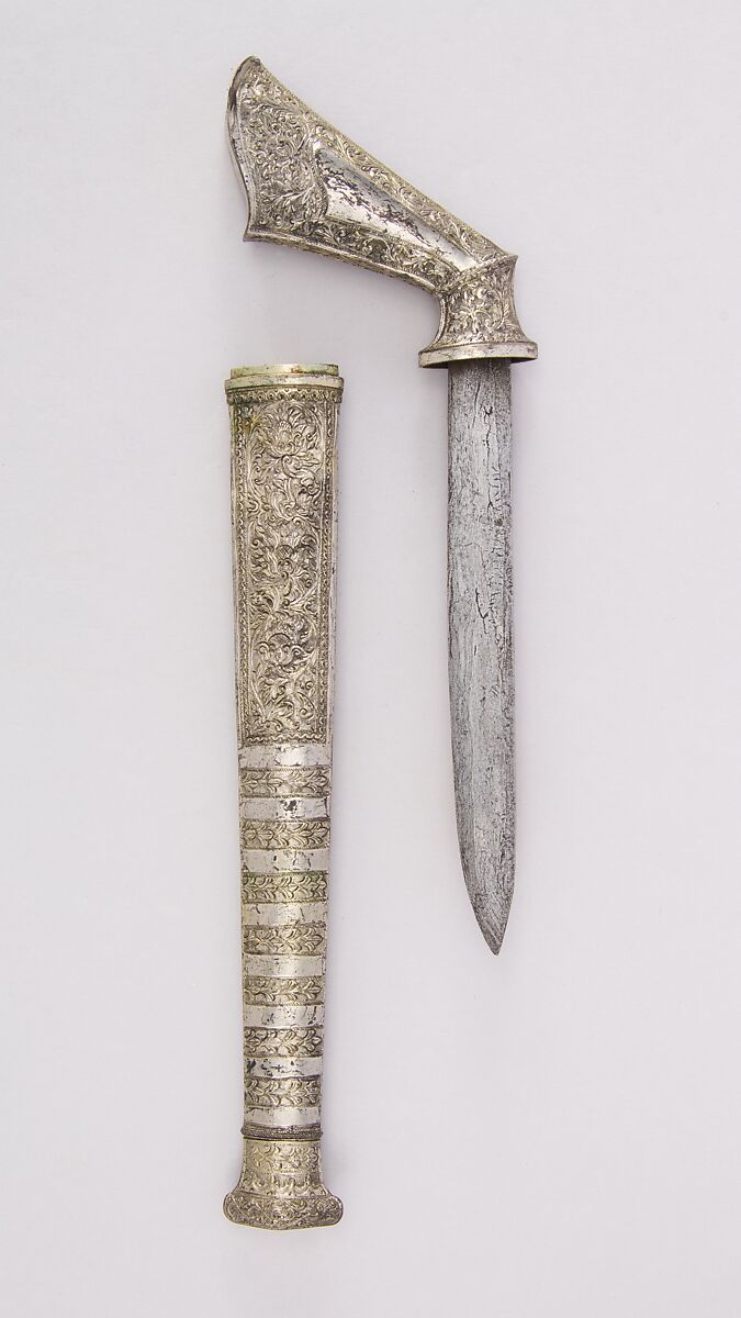 Knife with Sheath, Silver, steel, West Bornean, possibly Kalimantan Barat 