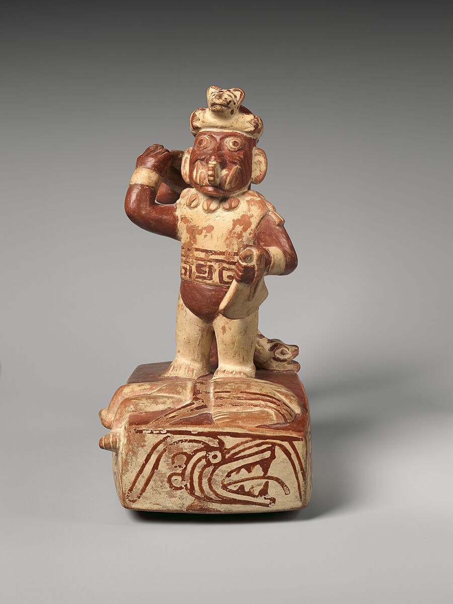 Stirrup-spout bottle with decapitation scene, Ceramic, slip, Moche