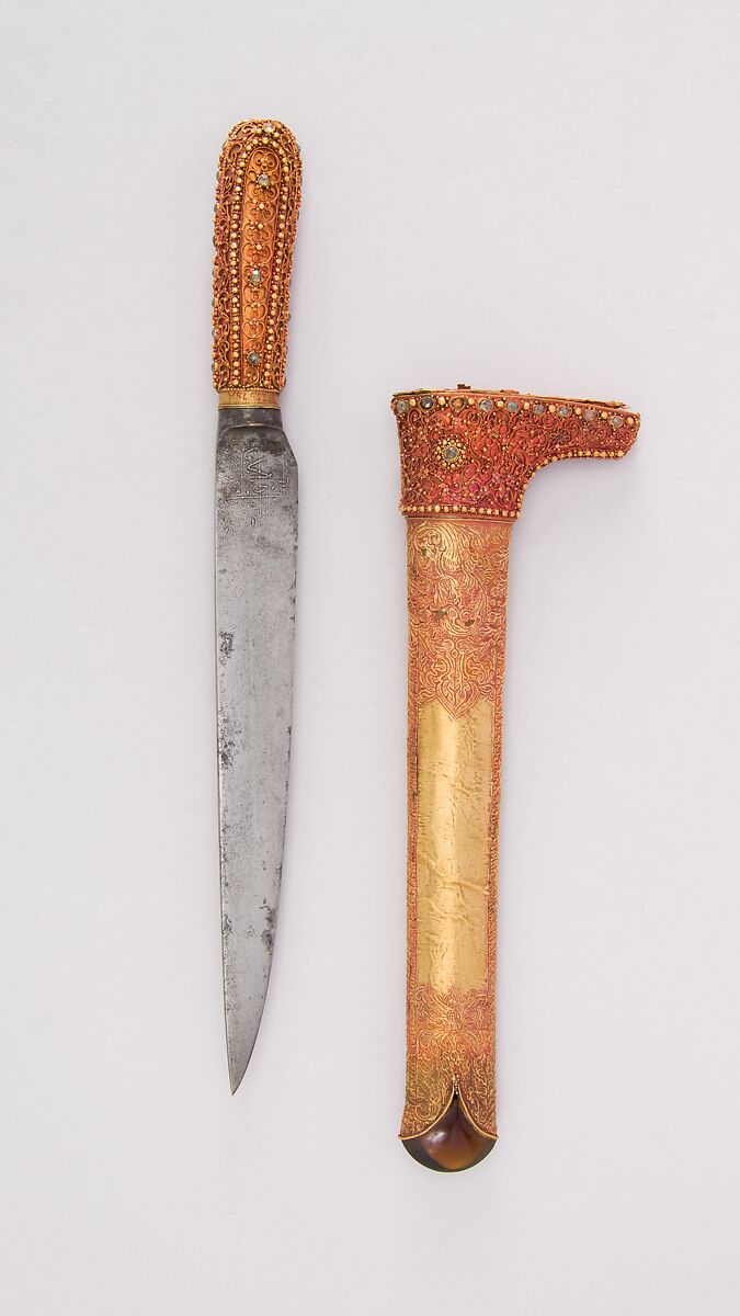 Knife with Sheath, Gold, steel, Malayan