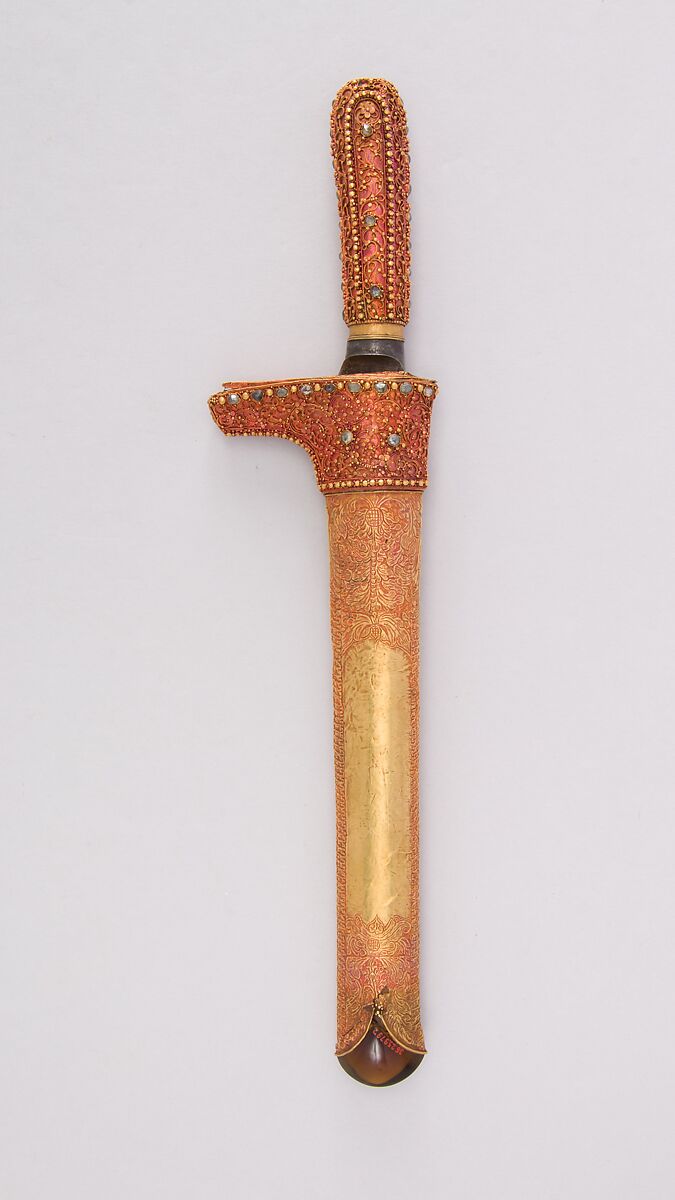 Knife with Sheath, Gold, steel, Malayan