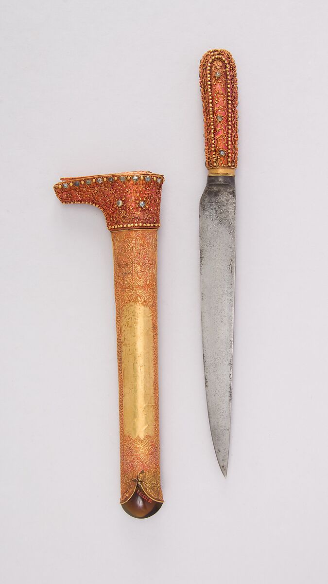 Knife with Sheath, Gold, steel, Malayan 