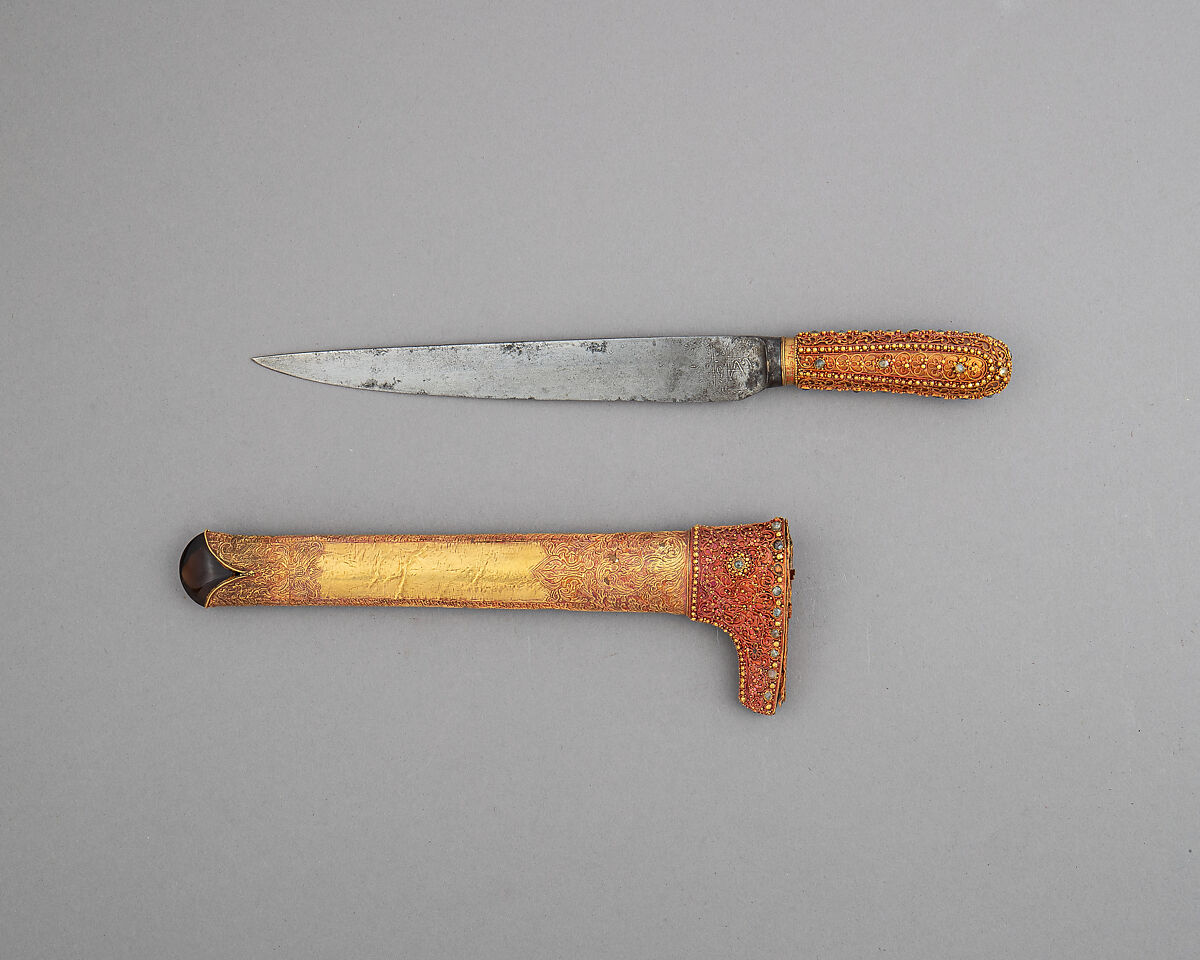 Knife with Sheath, Gold, steel, Malayan