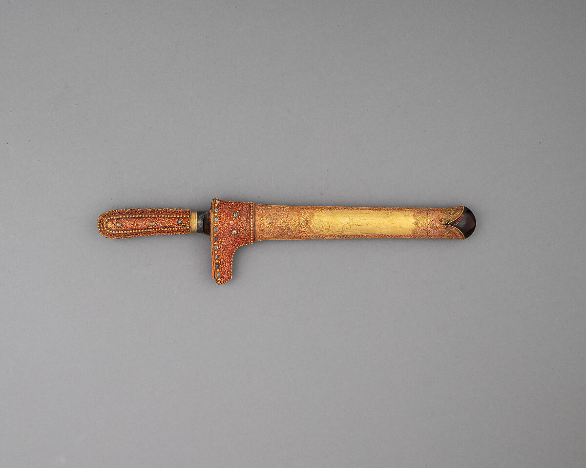 Knife with Sheath, Gold, steel, Malayan
