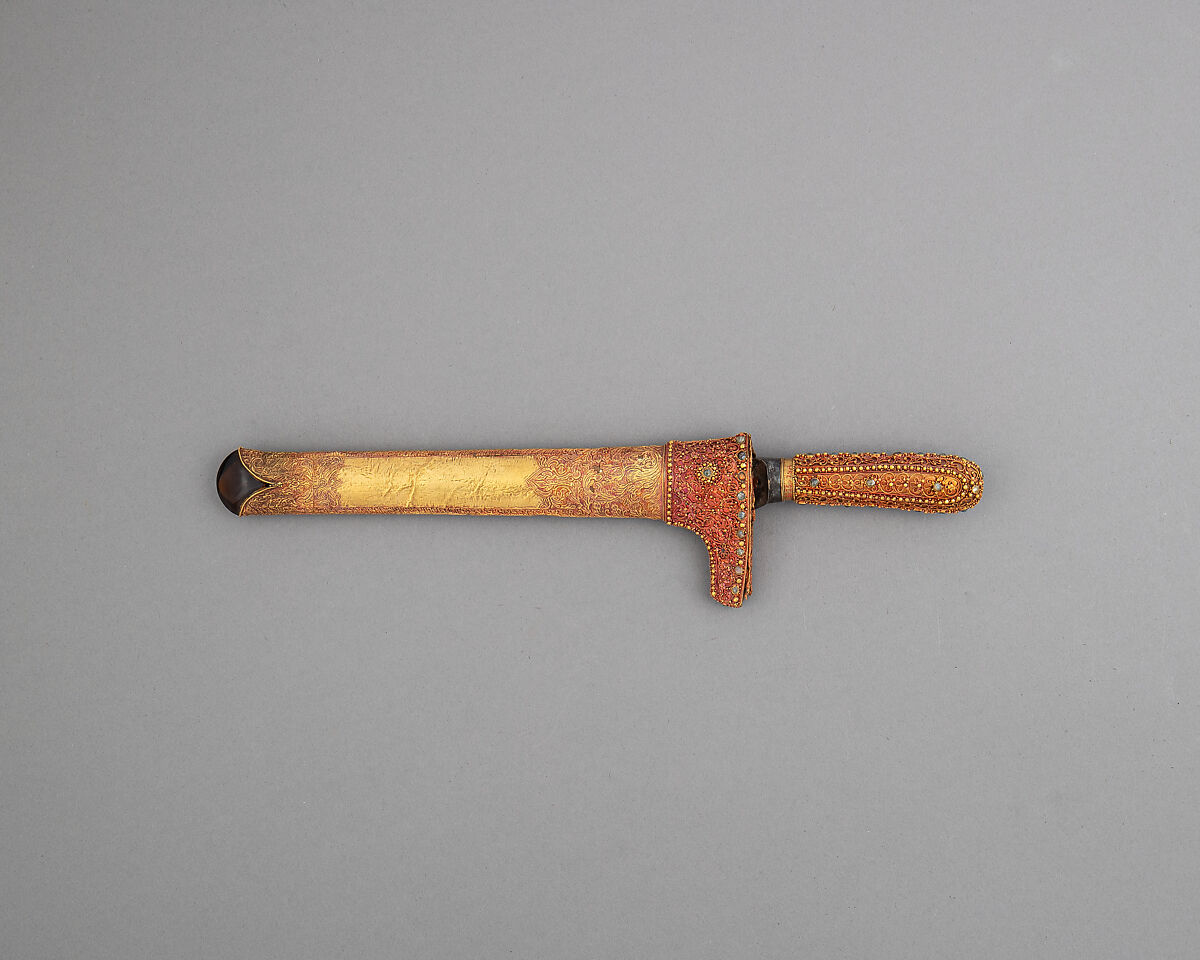 Knife with Sheath, Gold, steel, Malayan