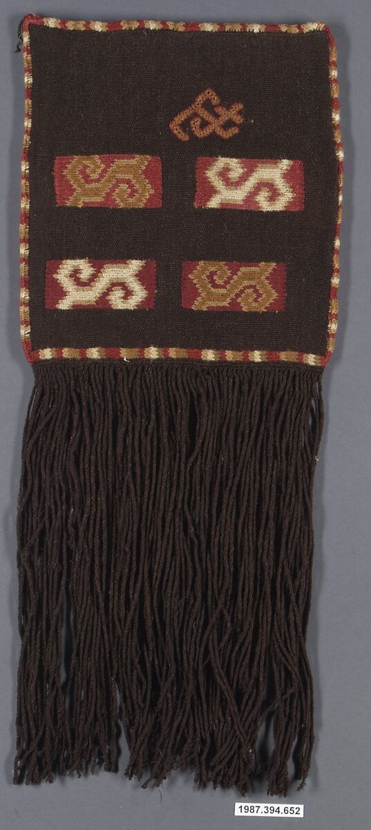 Embroidered bag with fringe, Nasca artist, Camelid hair, Nasca