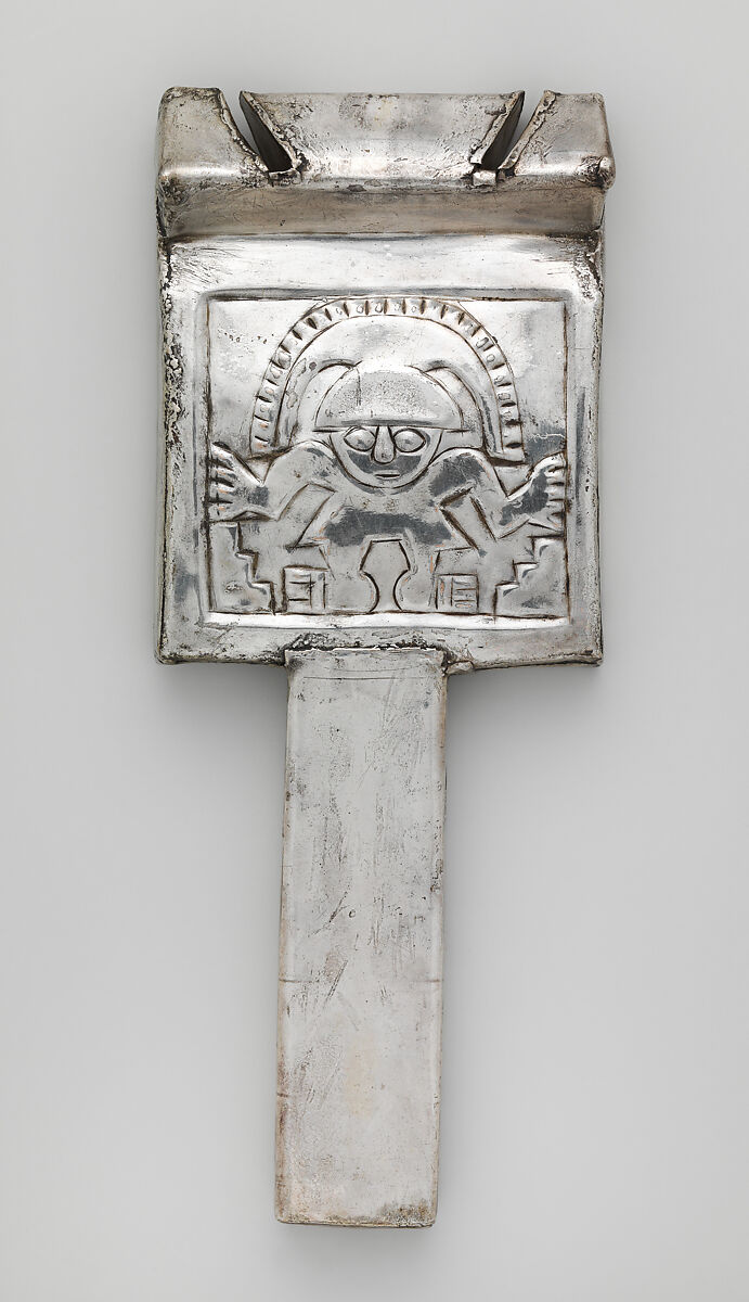 Miniature mirror, Chimú or Chancay artist(s), Silver (hammered), Chimú or Chancay 