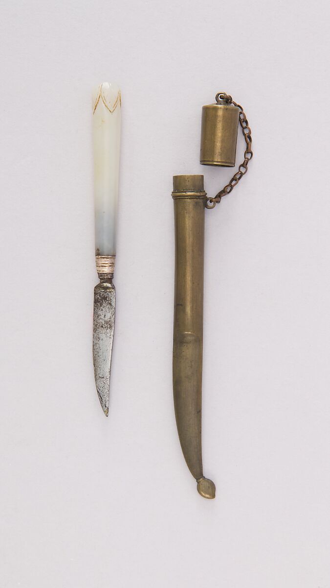 Knife with Sheath, Steel, nephrite, brass, Indian 