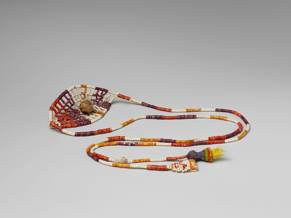 Sling Shot with Shells, Shell, cotton, beads, wood, Chimú or Chancay 