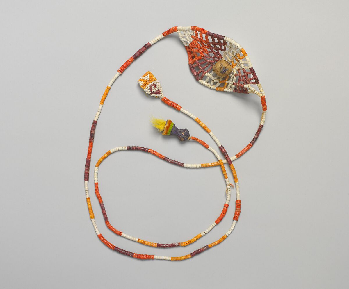 Sling Shot with Shells, Shell, cotton, beads, wood, Chimú or Chancay