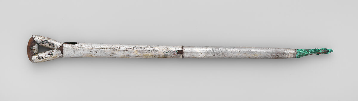 Digging stick, Silver (hammered), copper, wood, Chimú or Chancay 