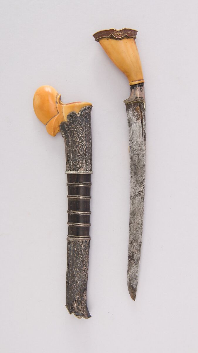 Knife (Bade-bade) with Sheath, Ivory, wood, silver, steel, Sumatran 
