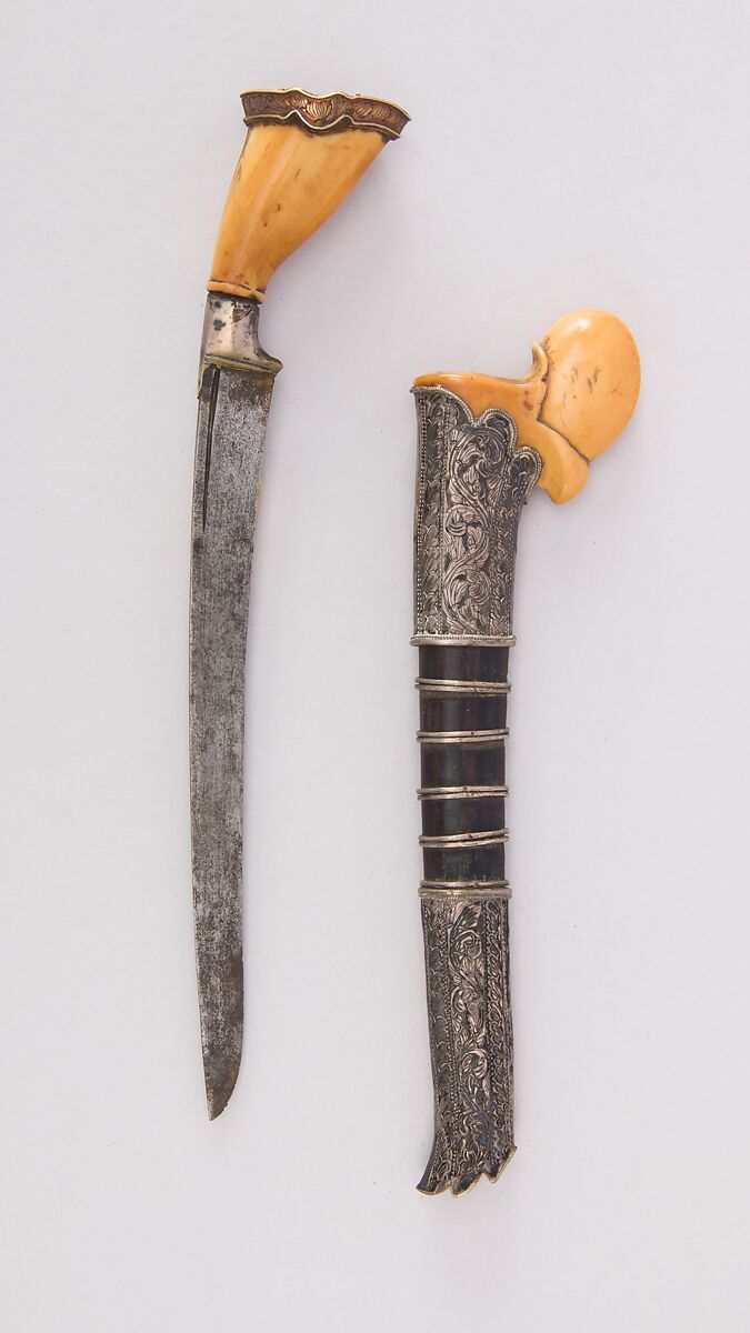 Knife (Bade-bade) with Sheath, Ivory, wood, silver, steel, Sumatran
