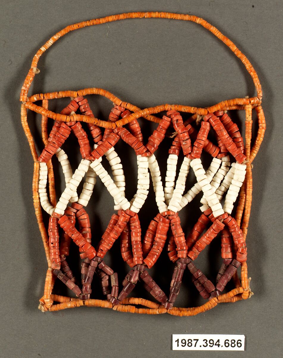 Beaded Bag, Cotton, shell beads, Chimú or Chancay