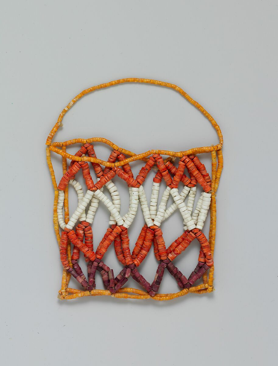 Beaded Bag, Cotton, shell beads, Chimú or Chancay 