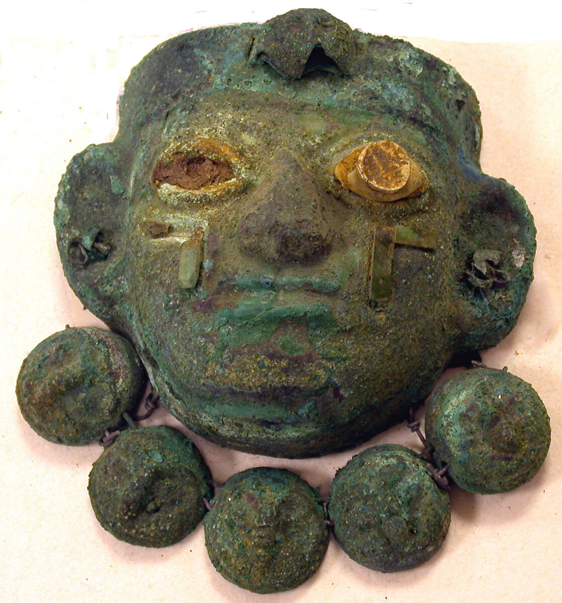 Face Mask, Copper, shell, stone, Moche 