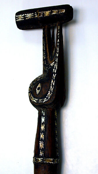 Walking Stick, Wood, chambered nautilus shell, paint, resin, Solomon Islands