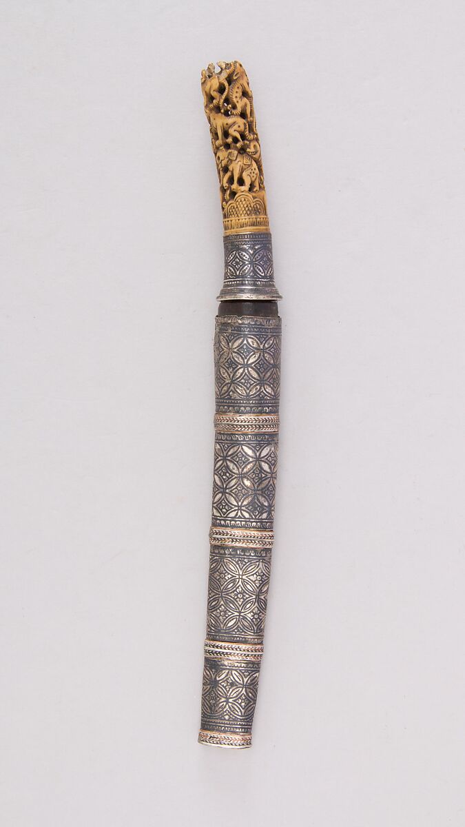 Dagger with Sheath (Dah Hmyaung or Dha), Steel, ivory, copper, wood, silver, gold, Burmese