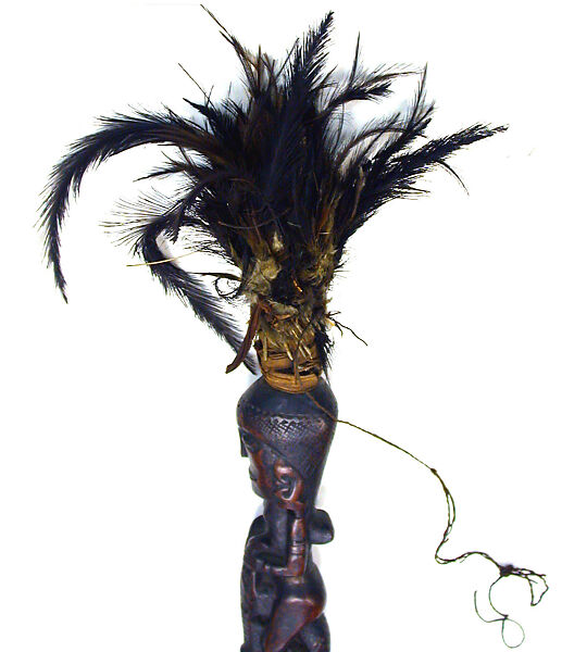 Ritual Staff (Tunggal Panaluan), Wood, feathers, tradecloth, Toba Batak people