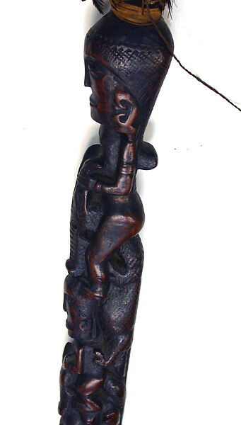 Ritual Staff (Tunggal Panaluan), Wood, feathers, tradecloth, Toba Batak people