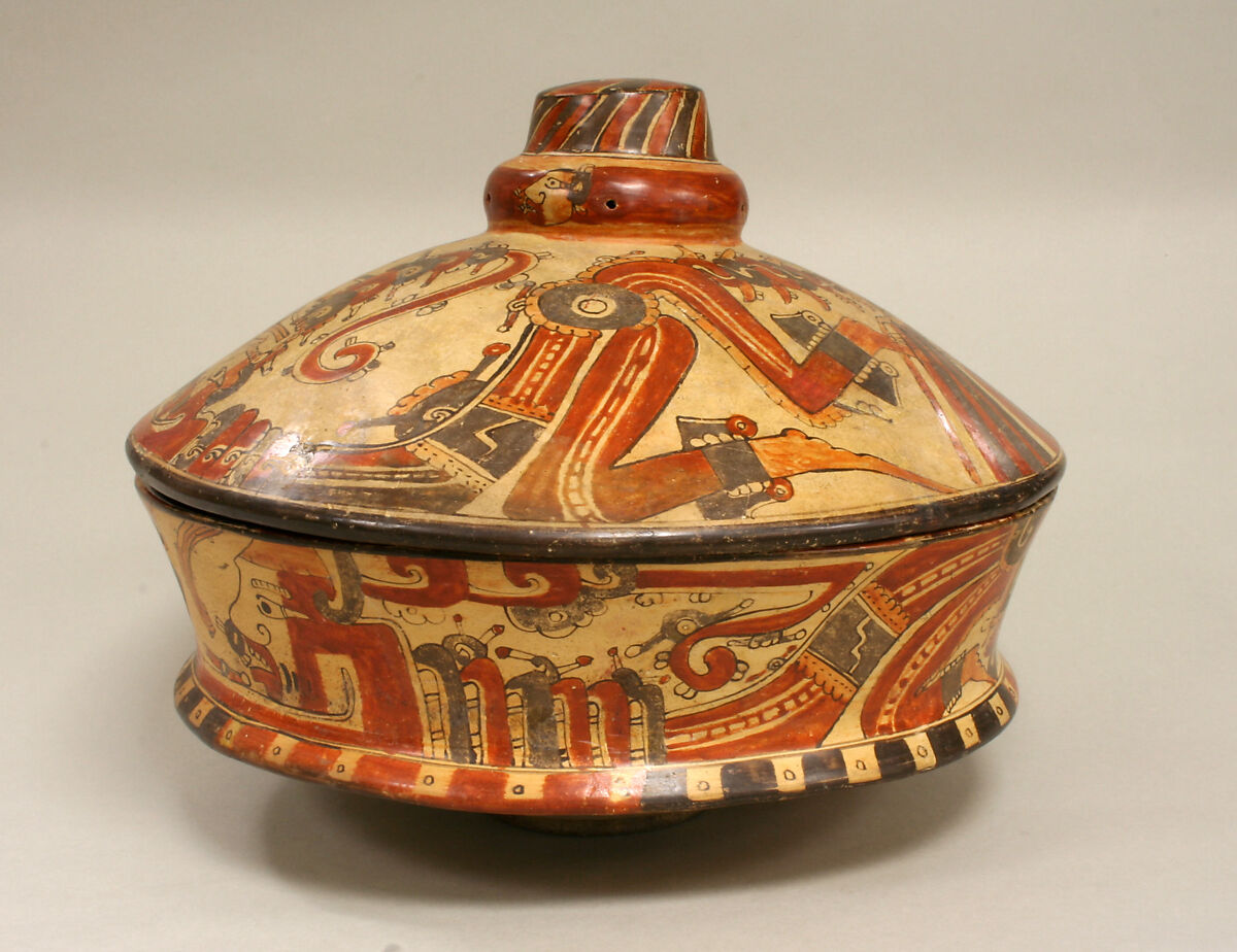 Lidded Vessel, Ceramic, slip, pigment, Maya 