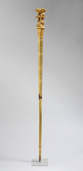 Linguist Staff: Ceremonial Stool, Chain, and Swords Motif  (ȯkyeame poma), Asante artist, Wood, gold foil, Asante 