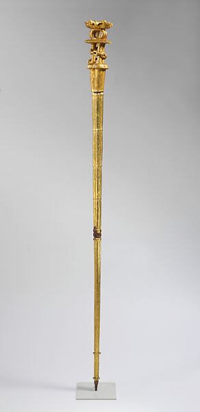 Linguist Staff: Ceremonial Stool, Chain, and Swords Motif  (ȯkyeame poma), Asante artist, Wood, gold foil, Asante