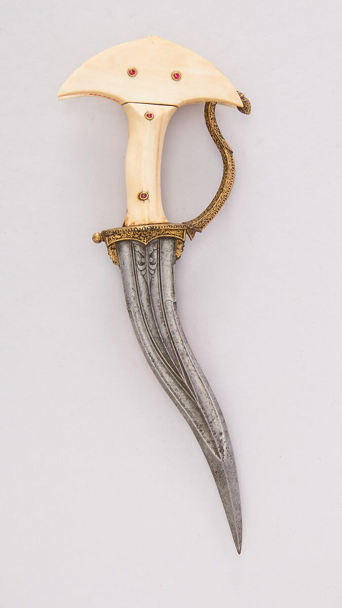 Dagger (Khanjarli), Steel, ivory (elephant), gold, ruby, South Indian