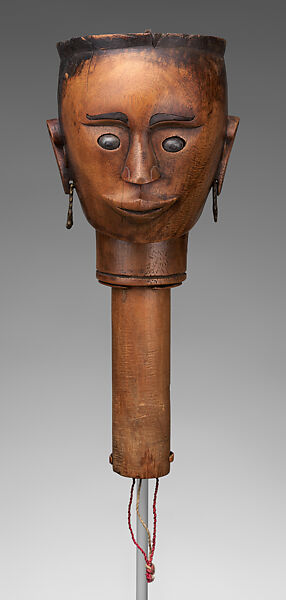 Si gale-gale (puppet head), Toba Batak artist(s), Wood, brass lead, water buffalo horn, paint, Toba Batak