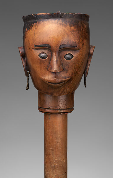 Si gale-gale (puppet head), Toba Batak artist(s), Wood, brass lead, water buffalo horn, paint, Toba Batak